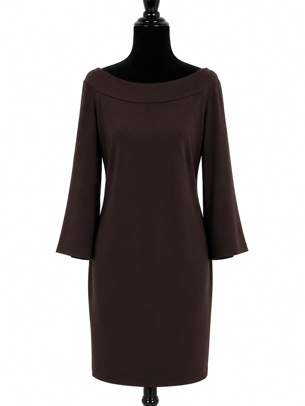 Classic Brown Boatneck Sheath Dress - Elegant Everyday Style